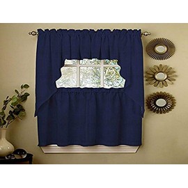 Sweet Home Collection Opaque Rib Cord Kitchen Curtains Swag Pair, Ribcord Navy