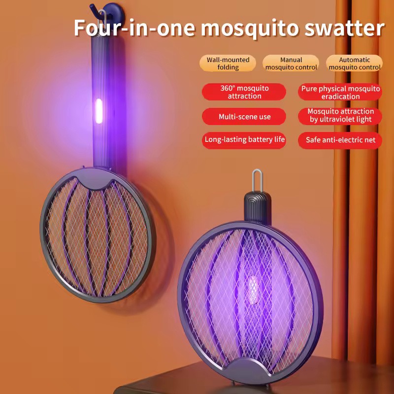 3-in-1 Foldable Rechargeable Electric Mosquito Swatter with Wall-Mount Mode