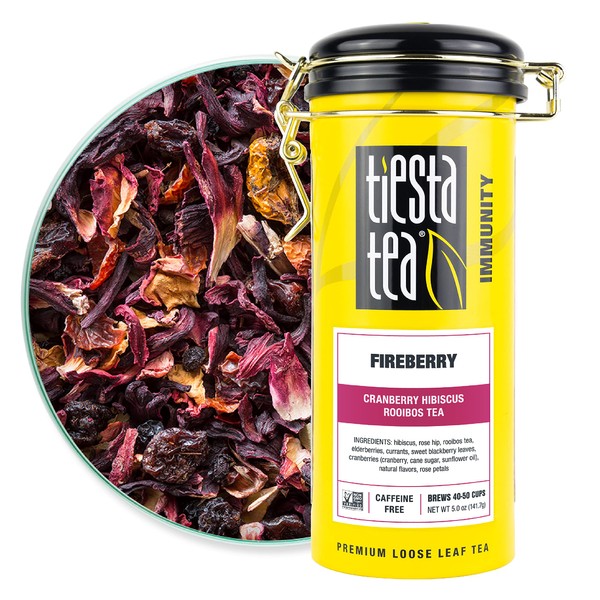 Tiesta Tea - Fireberry, Cranberry Hibiscus Rooibos Tea, Loose Leaf, Up to 50 Cups, Make Hot or Iced, Non-Caffeinated, 30 Ounce Refillable Tin, Pack of 6