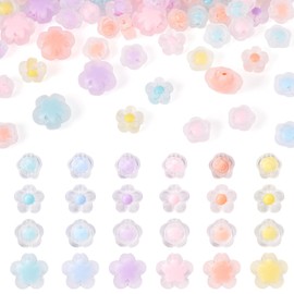 Bestewelry 200 pcs Flower Acrylic Beads Rose Acrylic Frosted Bead Floral Loose Spacer Bead for Women DIY Bracelet Necklace Keychain Jewellery Making