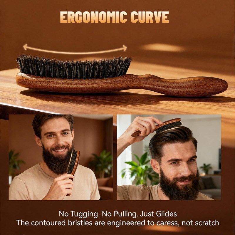 Boar Bristle Slick Back Hair Brush for Men, Women, Natural