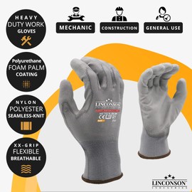 LINCONSON 20 Pack Ultimate Grip Construction Mechanic Work Gloves PU Coated (L (Pack of 20), Grey)