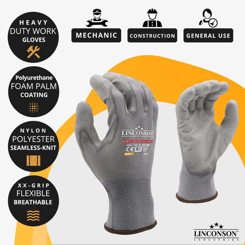 LINCONSON 20 Pack Ultimate Grip Construction Mechanic Work Gloves PU