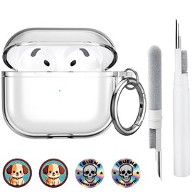 USTIYA Funda para AirPods 4 2024 Case Protectora Carcasa con Mosquetón TPU Transparente Espesamiento Suave Cover Mujer Dama (Transparente + Pen Pegatinas)