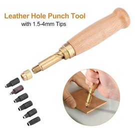 Leather Hole Punch Automatic Hole Punch with 6 Pieces Hole Diameter 1.5 - 4 mm of Hole Pipes Tip, Automatic Hole Punch for Belts Sewing Paper Leather PVC Crafts