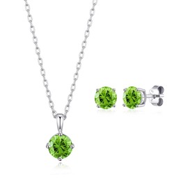 Philip Jones Sterling Silver August (Peridot) Birthstone Necklace & Earrings Set Created with Zircondia® Crystals
