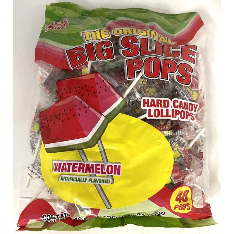 Big Slice Pops Watermelon Candy Lollipops Suckers Bulk 48 Count