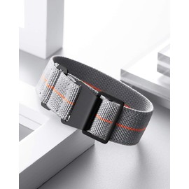 [BINLUN] Replacement Belt Watch Band Watch Strap Nylon Elastic Waterproof Hook and Loop 13 Colors 3 Sizes (18/20/22mm) Black Buckle (Gray & Orange 22mm)