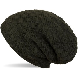 styleBREAKER Warming Braided Pattern fine Knit Slouch Beanie with an Ultra Soft Fleece Lining, Unisex 04024058, Colour:Dark fir Green