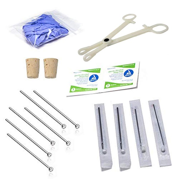 16PCS Nose Piercing Kit All Piercings With Needles Fishtail Nose Rings Disposable Forceps Professional Body Piercing Kits