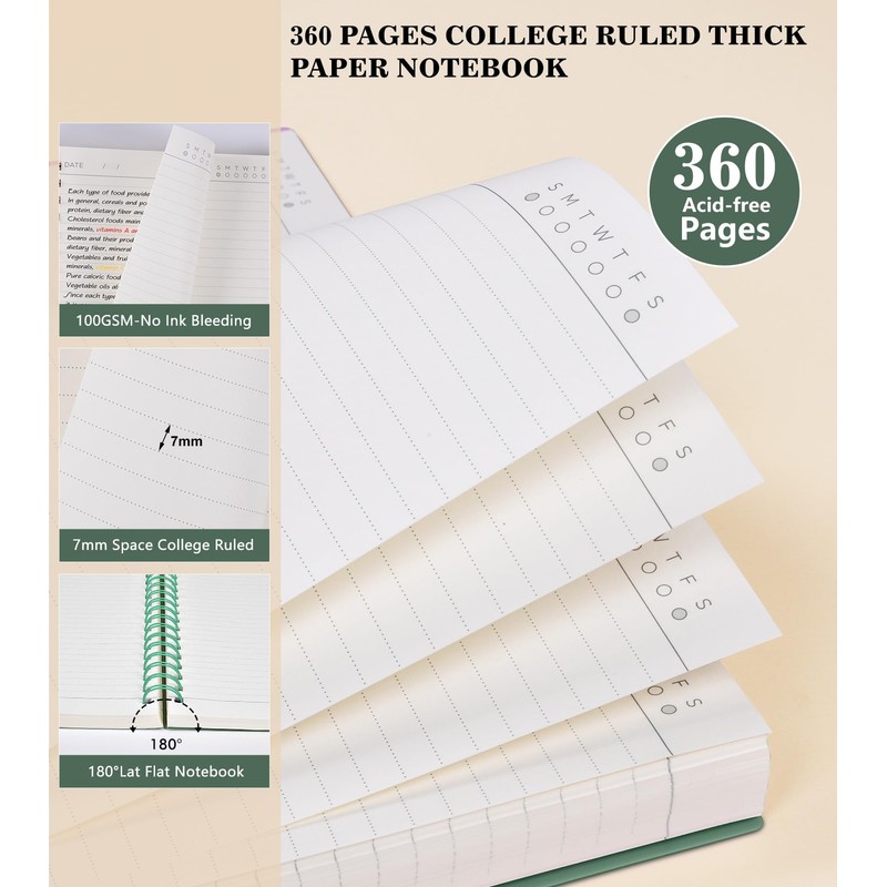 Spiral Notebook Journal, 360 Pages College Ruled Notebooks, Lined Thick