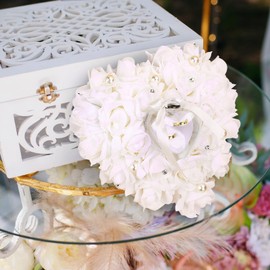 Greensen Wedding Ring Pillow for Ceremony Heart Shaped Wedding Ring Box Rose Ring Pillow Wedding Ring Pillow for Wedding Accessories Valentine's Day Wedding