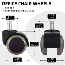 Fohfurniture Set of 5 Office Chair Wheels Casters 2 Inch for IKEA Chair, 10mm Stem Wheel Replacements, Heavy-Duty Caster Suitable for Hardwood Floors and Carpet
