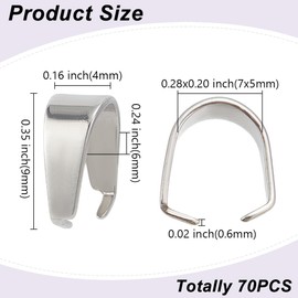 HOBBIESAY 70Pcs 304 Stainless Steel Snap on Bails Pendants Ice Pick Pinch Clasp Connectors Charm Holder for Necklace Pendants Bracelet Assistance Equipment DIY Jewelry Making Pin:0.6mm
