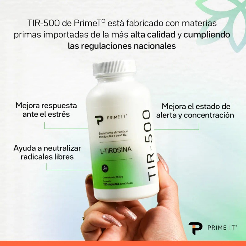 L-tirosina Suplemento Tir-500 Primetech 120 Cáps Con 500 Mg