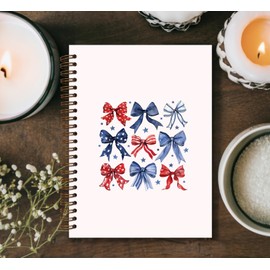 KDHTY Coquette Blue White Red Bow Spiral Notebook, Independence Day Patriotic Journal Gifts for Women, 4th of July Gifts for Women, College Ruled Hardcover Spiral Notebook 5.5x8.3