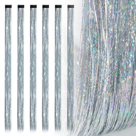 19.7 Inch Clip In Hair Tinsel Fairy Hair Tinsel Kit Clips Clip On Glitter Hair Tinsel Extensions Silver
