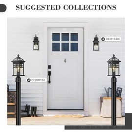 Emliviar 16 Inch Outdoor Lamp Post Light Fixture, Modern Outdoor Pillar Light for Outside, Waterproof Aluminum in Black Finish Seeded Glass, DE281P BK