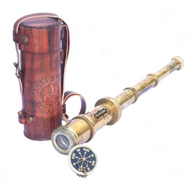 Brass Telescope Dolland London with Box | 17" Antique Pirate Telescope with Leather Case for Kids, Adults | Gift for Birthday, Son, Daughter, Father, Mom, Scout, Nautical Collector, Baptism Gift