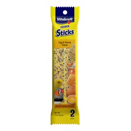 Vitakraft Crunch Sticks Parakeet Treats Egg and Honey Flavor 2 Pack - Long Lasting Seed Stick with Natural Wood Center Clip Holder and Nutritious Ingredients for Happy Engaged Birds
