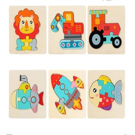 Ausale12 Pack Wooden Puzzles Toddler Toys for Kids 3 Years and up, Jigsaw Puzzles Learning Toys for Boys and Girls, Educational Preschool Toys Gifts for Colors & Shapes Cognition Skill Learning