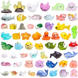 GSrenyu 56 pieces Mini Sea Animals Resin, 56 Styles Tiny Ocean Animals Figurines Small Resin Animal for DIY Fish Tank Potted Micro Fairy Garden Dollhouse