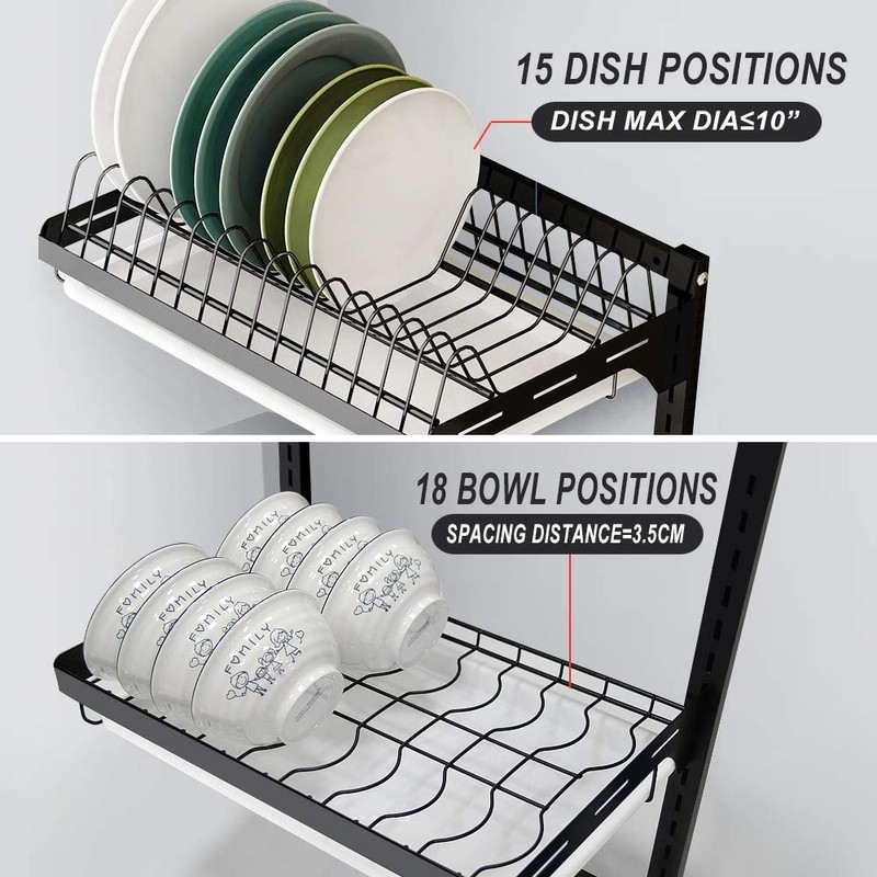 junyuan Hanging Dish Drying Rack Wall Mount,Dish Racks Drainer,3 Tier