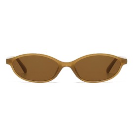 LJCZKA Retro Oval Cat Eye Sunglasses for Women 90s Trendy Small Face Sun Glasses Vintage Narrow Cateye Frame Shades Chic Cool Sunnies UV400 Protection (Brown Brown)