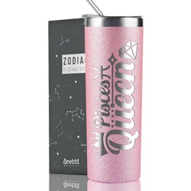 Onebttl Zodiac Gifts for Women, Best Friend Birthday Gifts for Her, 20oz Stainless Steel Tumbler, Engraved Logo Glitter Rose Gold, Pisces