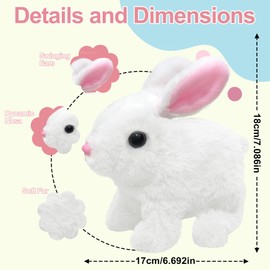 donciety Rabbit Toy, Realistic Rabbit Toy, Cuddly Toy, Rabbit, Bouncing Rabbit, My Realistic Toy, Interactive Rabbit Toy, Easter Gifts for Children, Boys, Girls (White)