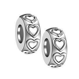Globalwin Jewellery 2pcs 925 Sterling Silver Rubber Spacer Stopper Bead Charm for Women Bracelets DIY, Silver