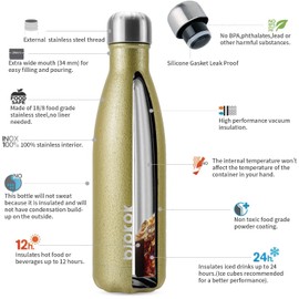 BJPKPK Insulated Water Bottles 17oz, Leak Proof Stainless Steel Water Bottle Keeps Cold for 24H and Hot for 12H, BPA Free Water Bottle,Gold