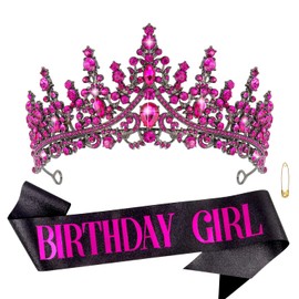 Chanaco Hairband (Tiara) - Rose Red Birthday Crown for Women with Adjustable Sash - Happy Birthday Party Decorations and Photo Props for Girls, Lady, Sisters and Female Friends