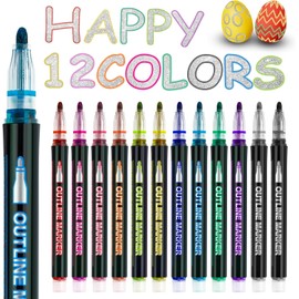 Valentines Day Gifts for Kids, Teen Girl Girls Trendy Stuff, Easter Basket Stuffers for Teens, 12 Colors Shimmer Markers Outline Pen for Birthday Gifts for Boys Girls Teens Party Drawing Art Supplies