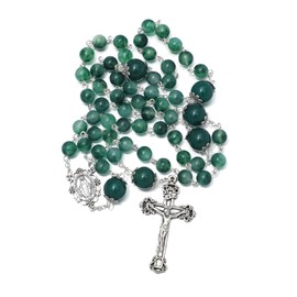 KOMI Green Stone Beads Rosary for Women Virgin Mary Rosary Necklace Catholic Holy Rosaries Crucifix Rosarios Catolicos Religious Gifts