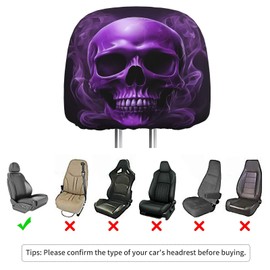 Dujiea 2 Pack Purple Funny Skull Car Headrest Covers, Universal Soft Car Seat Head Rest Cover Protector, Vehicle Accessories Fabric Headrest Cover for Cars Vans Trucks