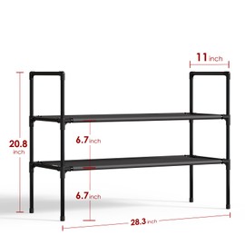 Sakugi Shoe Rack with Non-Woven Fabric - 2-Tier Shoe Organizer for Closet, Garage, Corridor & Entryway, Sturdy and Stackable, Medium, Black