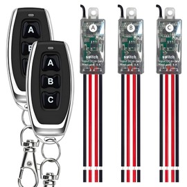 Meskliu Mini Remote Control Switch,3Way 1 Channel Wireless Switch,DC5V/12V/24V/ 5A Relay with 164ft Long Range,Wireless Lights Switch Kit,Micro RF Switch for Car,Motor,Lamps,LED Lights,Fans