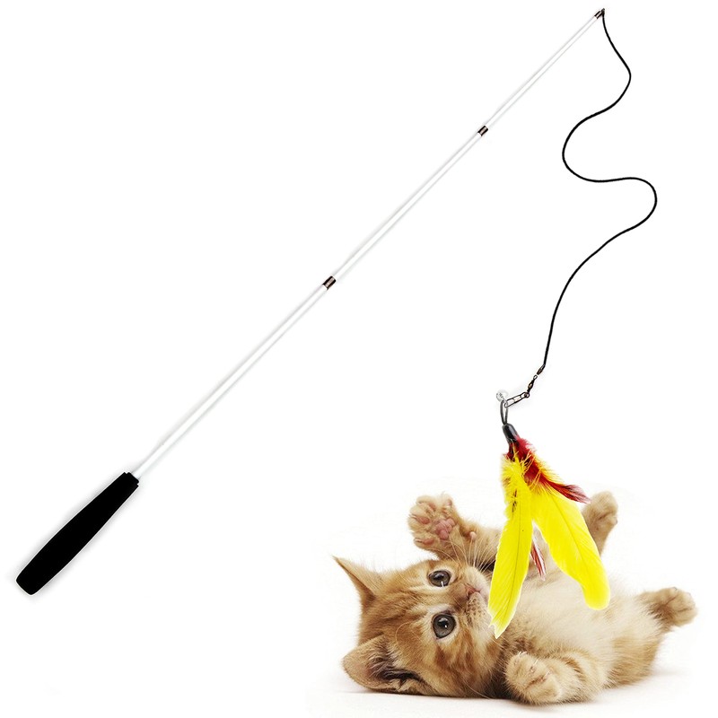 Youngever 6 Pieces Cat Toys Teasing Feather Toy, Retractable Wand