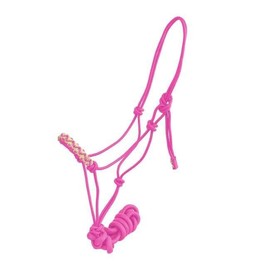 EU Equestrian Braided Nylon Cowboy Knot Rope Halter with Painted Cross & Navajo Design (Pink)