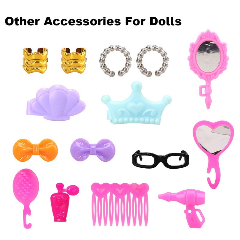 BARWA 40 PCS Doll Accessory Bags Crown Necklace Comb for