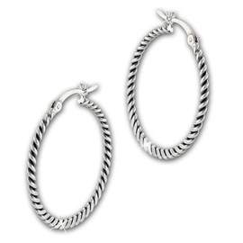 SilberDream SDO67292 Creole Earrings 925 Real Silver Cable Knit Women's Jewellery, Sterling Silver