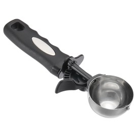 PATIKIL 4 Ounce Ice Cream Scoop with Trigger, Stainless Steel Portion Cookie Scoop with Thumb Trigger for Cookie Dough Cupcake Batter Baking, Silver Black