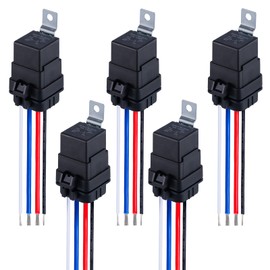 Ronybuy 4-PIN 12V DC Waterproof Relay with Harness 40/30 AMP Relay, Heavy Duty 12 AWG Tinned Copper Wires, SPST Automotive 12V Relay Switch Kit for Horns Starters Radiator Fans Lights, Pack of 5
