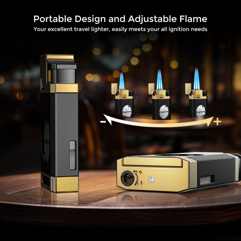 Triple Jet Torch Lighter with Guillotine Cutter, Draw Enhancer Tool,