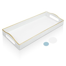 Gifturbo White Bathroom Vanity Tray,Gold Edged Decorative Tray with Handles, Small Rectangular Counter Tray for Perfume, Candle, Jewelry, Cosmetics