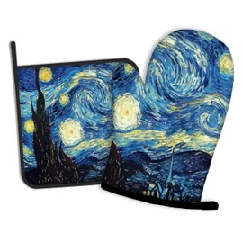 The Starry Night Oven Mitts and Pot Holders Kitchen Cooking Gloves 2 Pcs Set Heat Resistant Pad for Baking BBQ Home Decor