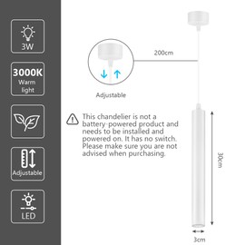 HOTUT Modern Cylinder Pendant Light, Height Adjustable Aluminium Chandelier, Long Pendant Light for Kitchen, Dining Room, Bedside Table, Bedroom, Bar, 30 cm, White