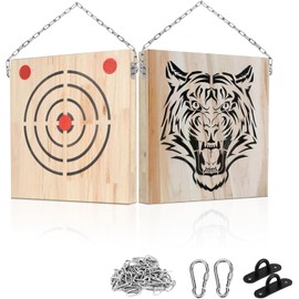 VKEDA Axe Throwing Wooden Target with Handles & KnifeThrowing with Steel Chain (Wooden Axe Target)