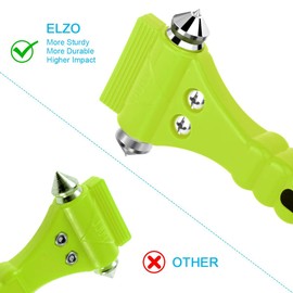 ELZO 2 Pack Car Safety Hammer 2 in 1 Emergency Escape Tool Window Breaker and Seat Belt Cutter Rescue Kit with Survival Whistle(Black+Red+Neon Green)